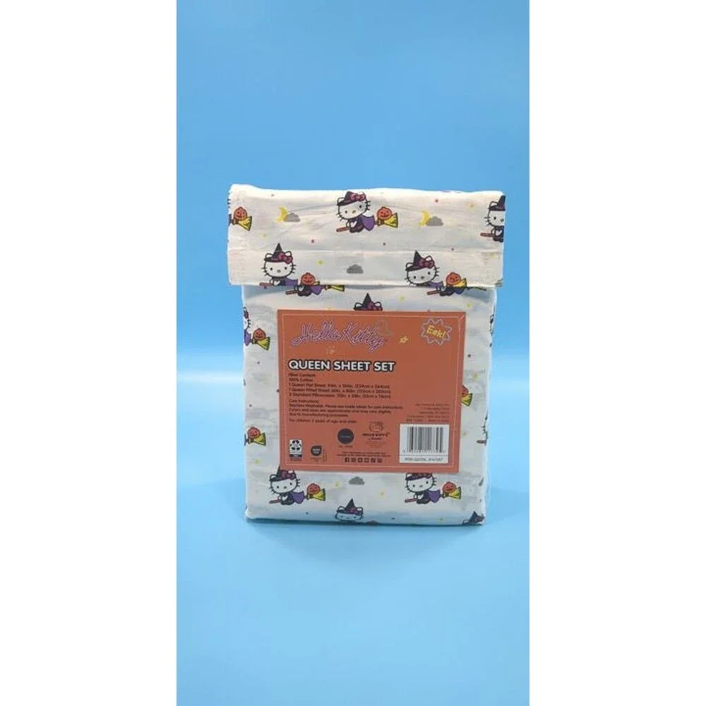 Hello Kitty Sanrio Halloween Witch Broomstick Queen White Sheet Set 4 Piece
